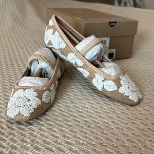Dolce Vita Beige and White Embroidered Flats